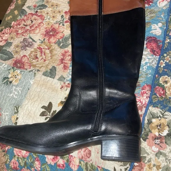 Franco Sarto Black and Brown Heeled Boots 9 women’s med width - Picture 8 of 9